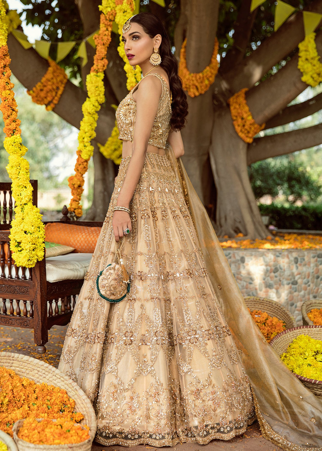 Latest Bridal Lehnga Choli in Skin Color Backside Look