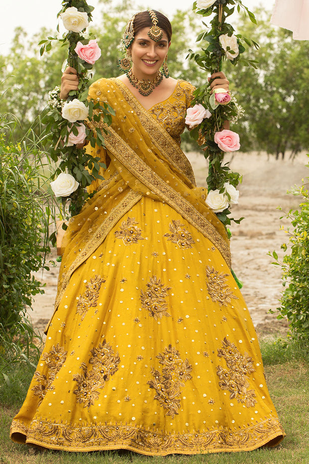 Yellow Color Printed Vaishali Silk Lehenga Choli Set