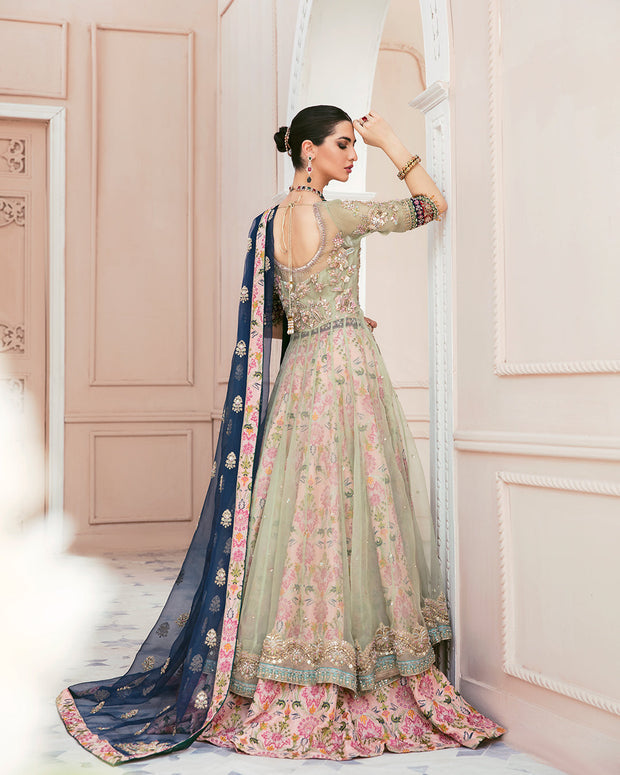 Latest Bridal Pink Lehenga with Front Open Gown Pakistani