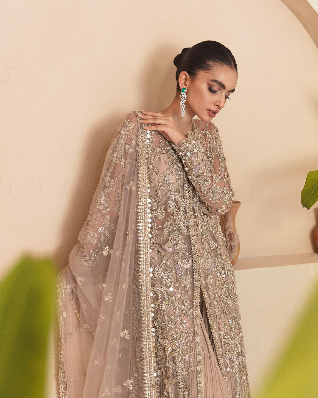 Exquisite Bridal Dress with Net Gown and Sharara Style
