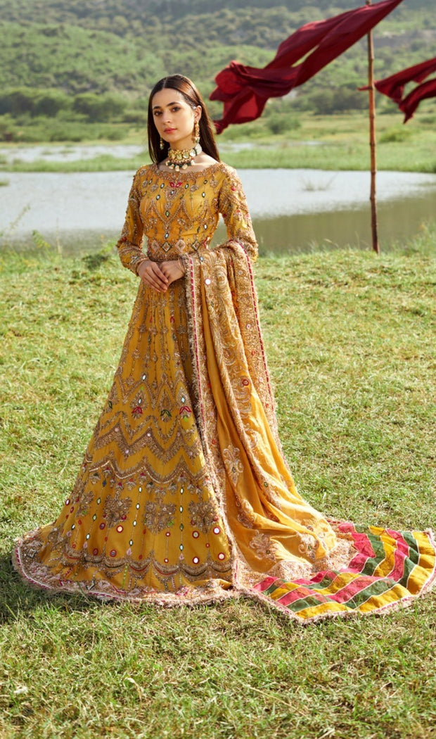 Latest Bridal Wedding Dress in Yellow Lehenga Choli Style
