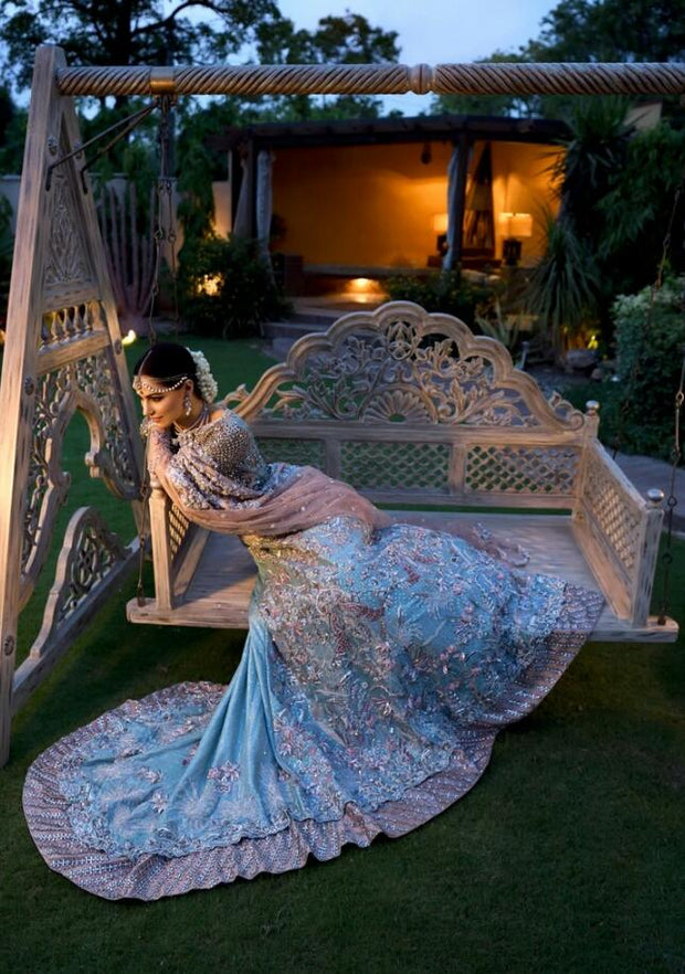 Latest Bridal Wedding Lehnga in Sky Blue Color Clear View