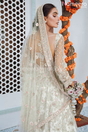 Latest Bridal White Lehenga Frock Traditional Dress