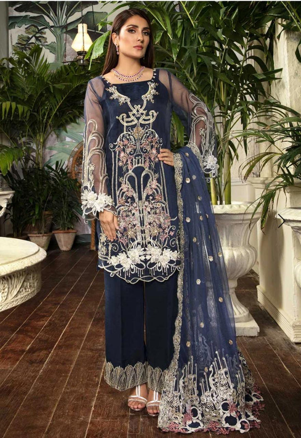 Latest Chiffon Festive Outfit in Blue Color