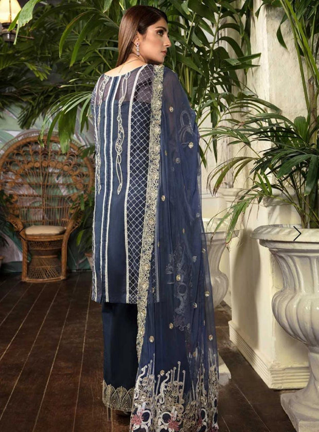 Latest Chiffon Festive Outfit in Blue Color Backside Look