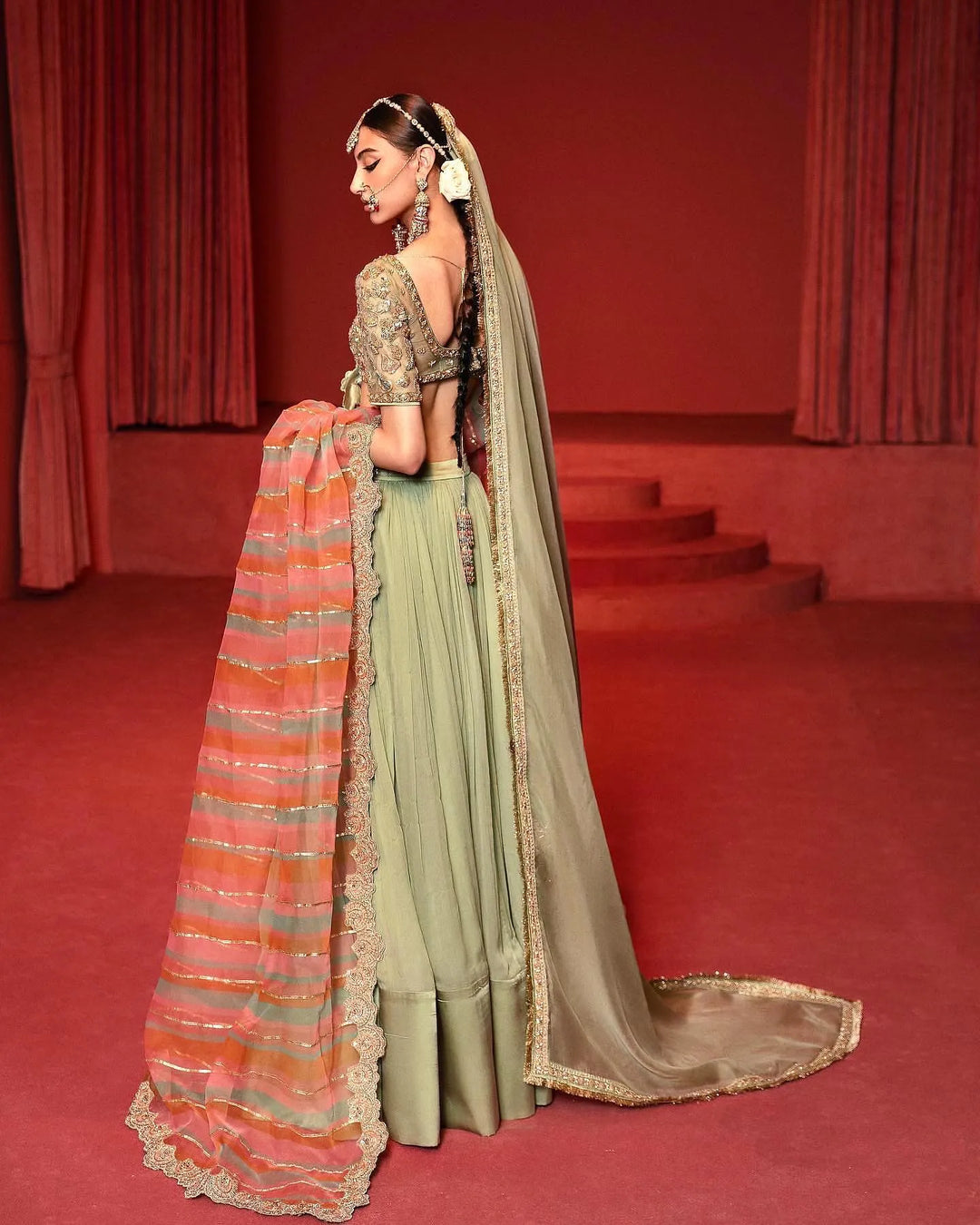 Mint Green Chiffon Bridal Lehenga Choli - Pakistani Bridal Dresses
