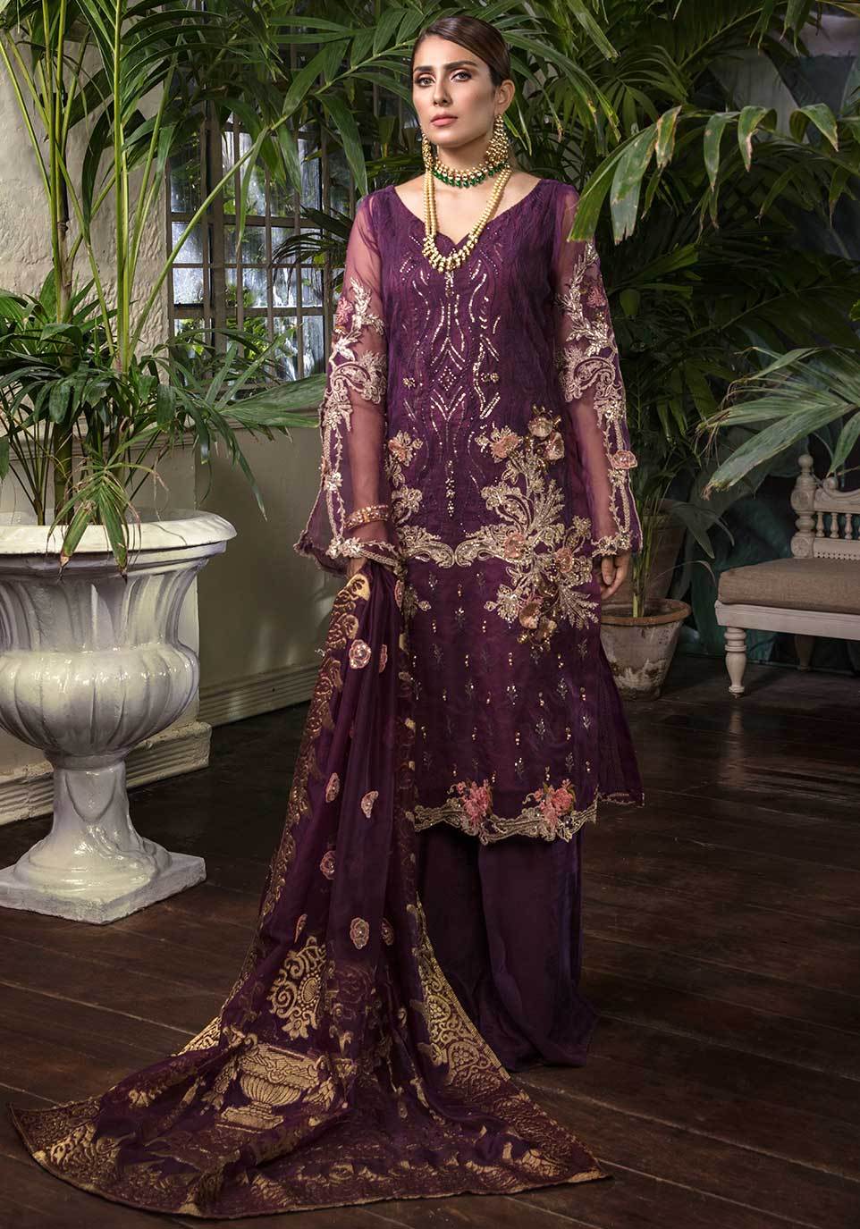 Latest Chiffon Wedding Wear in Purple Color