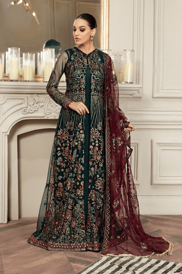 Latest Dark Green Traditional Pishwas Frock with Lehenga Dress