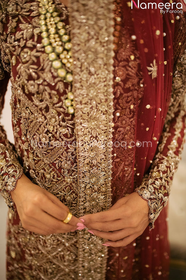 Latest Deep Red Bridal Dress Pakistani Online 3