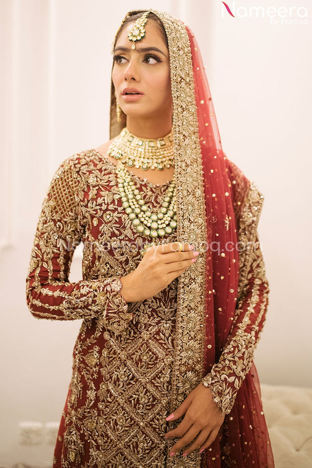 Latest Deep Red Bridal Dress Pakistani