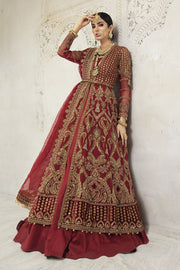 Latest Deep Red Bridal Dress Pakistani in Pishwas Style
