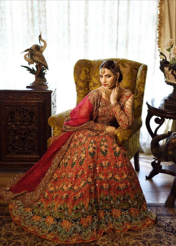 Latest Designer Bridal Outfit in Orange Red Color – Nameera by Farooq
