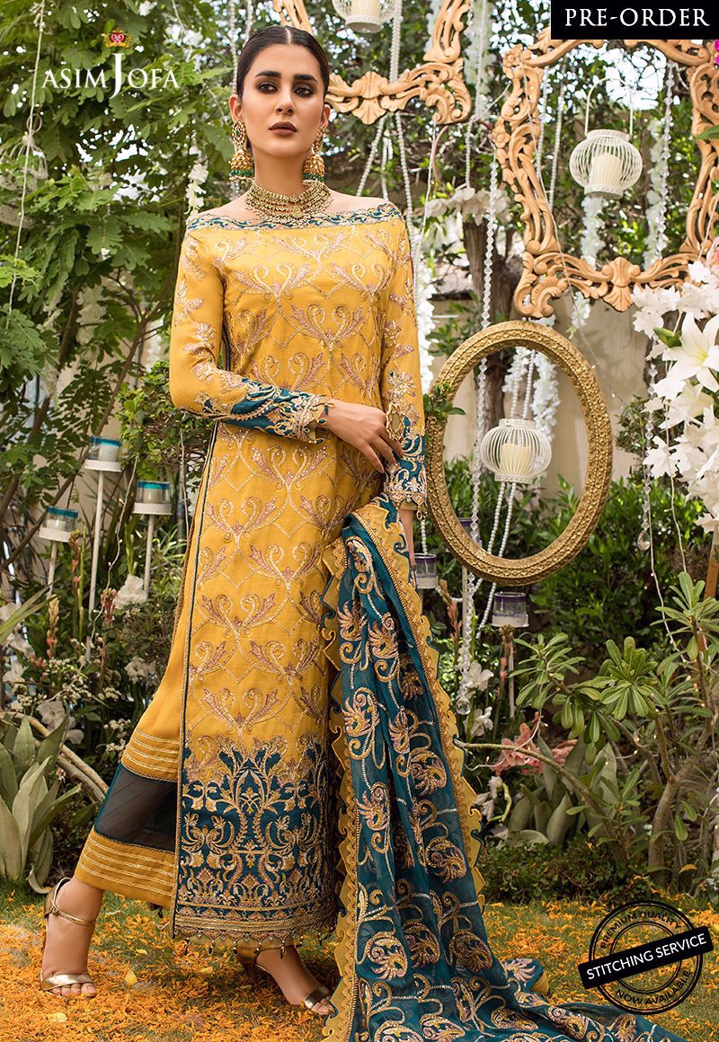 Latest Designer Chiffon Dress in Mustard Color
