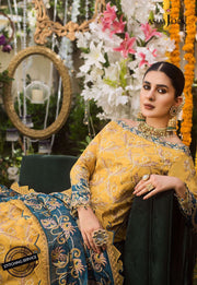 Latest Designer Chiffon Dress in Mustard Color Close Up
