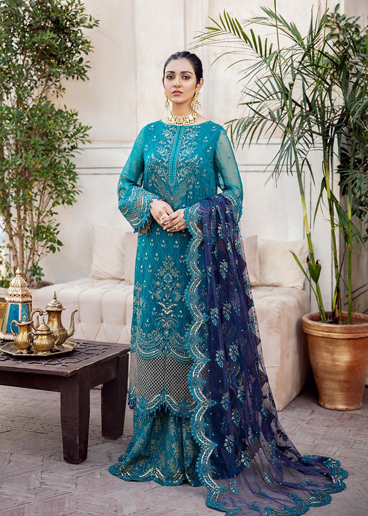 Latest Designer Orgaza Suit with Embroidery
