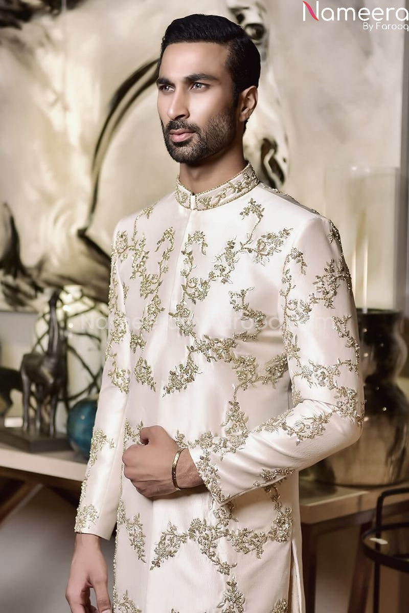 Latest Groom Sherwani in Pakistan Online 2021 Close Up Look