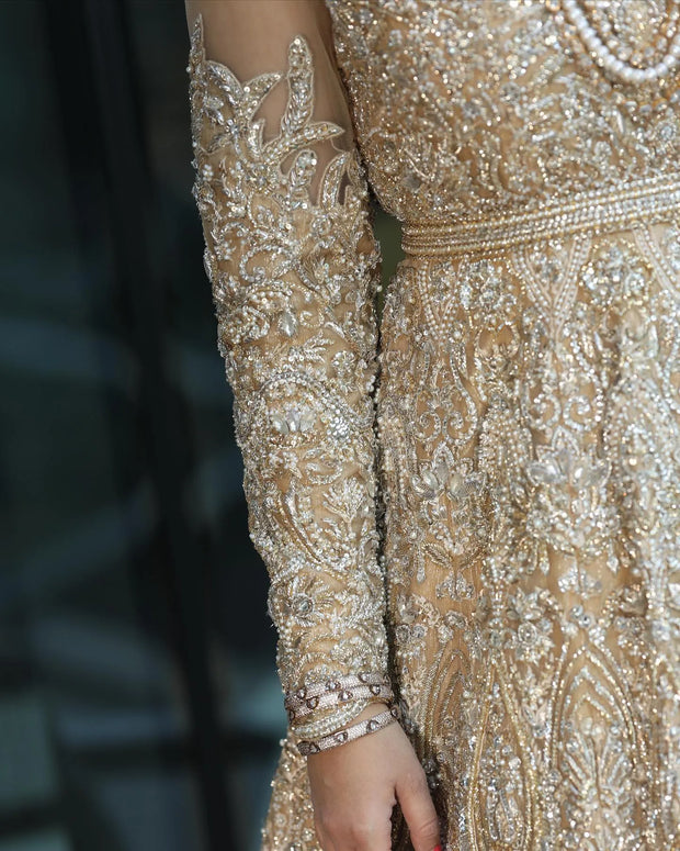 Latest Elegant Golden Bridal Dress Pakistani Online