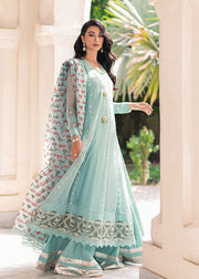 Latest Elegant Pakistani Blue Net Organza Kameez Sharara Suit