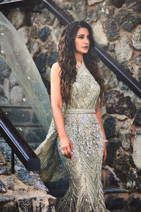 Mint Green Pakistani Bridal Dress - Mermaid Gown Style