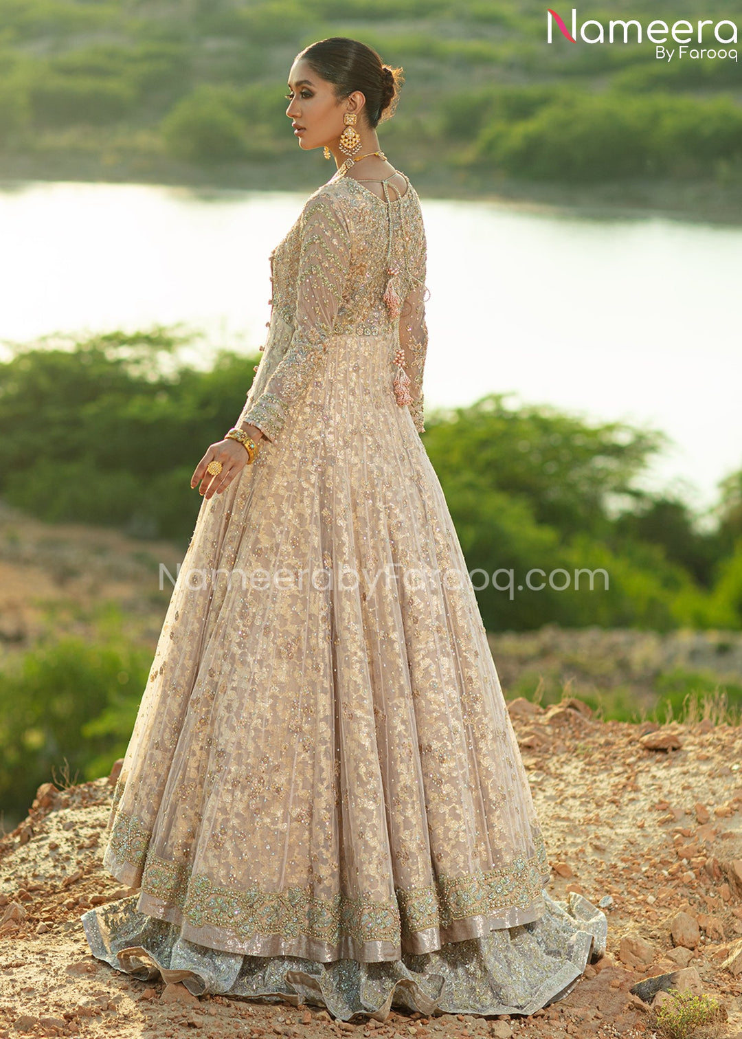 Latest Elegant Pink Angrakha Gown Dupatta Dress in Net