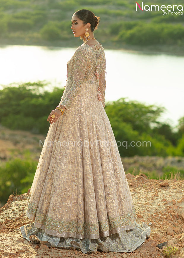 Latest Elegant Pink Angrakha Gown Dupatta Dress in Net