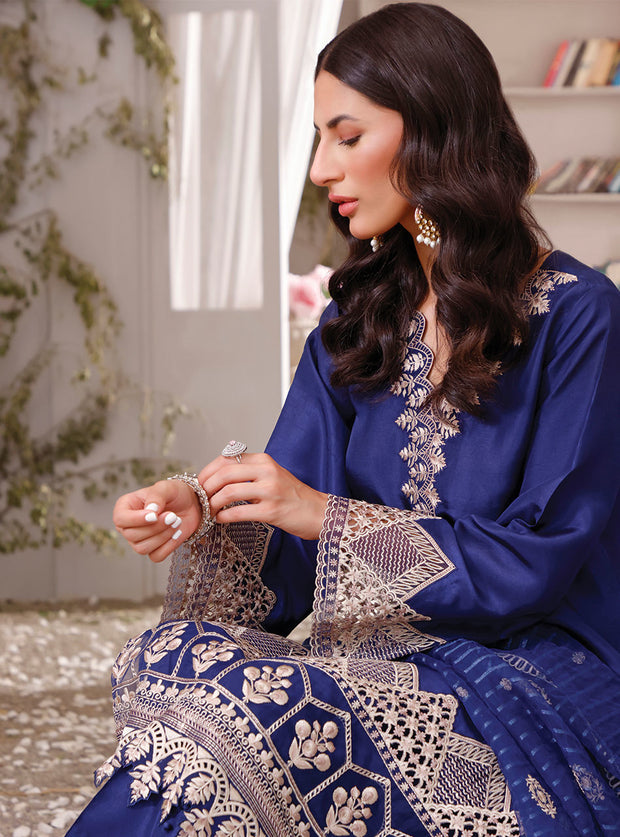 Latest Elegant Raw Silk Blue Salwar Kameez Pakistani Eid Dress