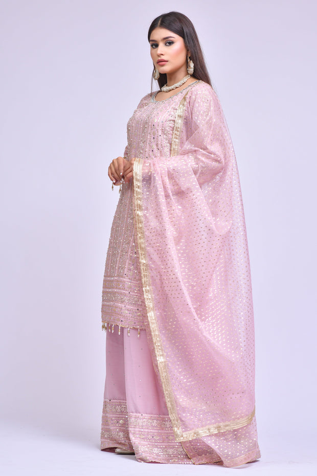 Latest Elegant Sharara Kameez Pakistani Pink Dress for Eid