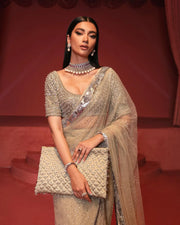 Latest Embellished Bridal Saree with Blouse in Silver Color