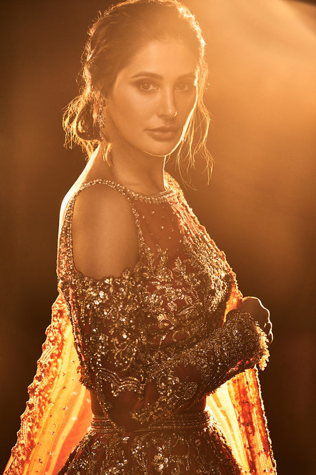 Latest Embellished Bridal Wedding Dress in Lehenga Choli Style