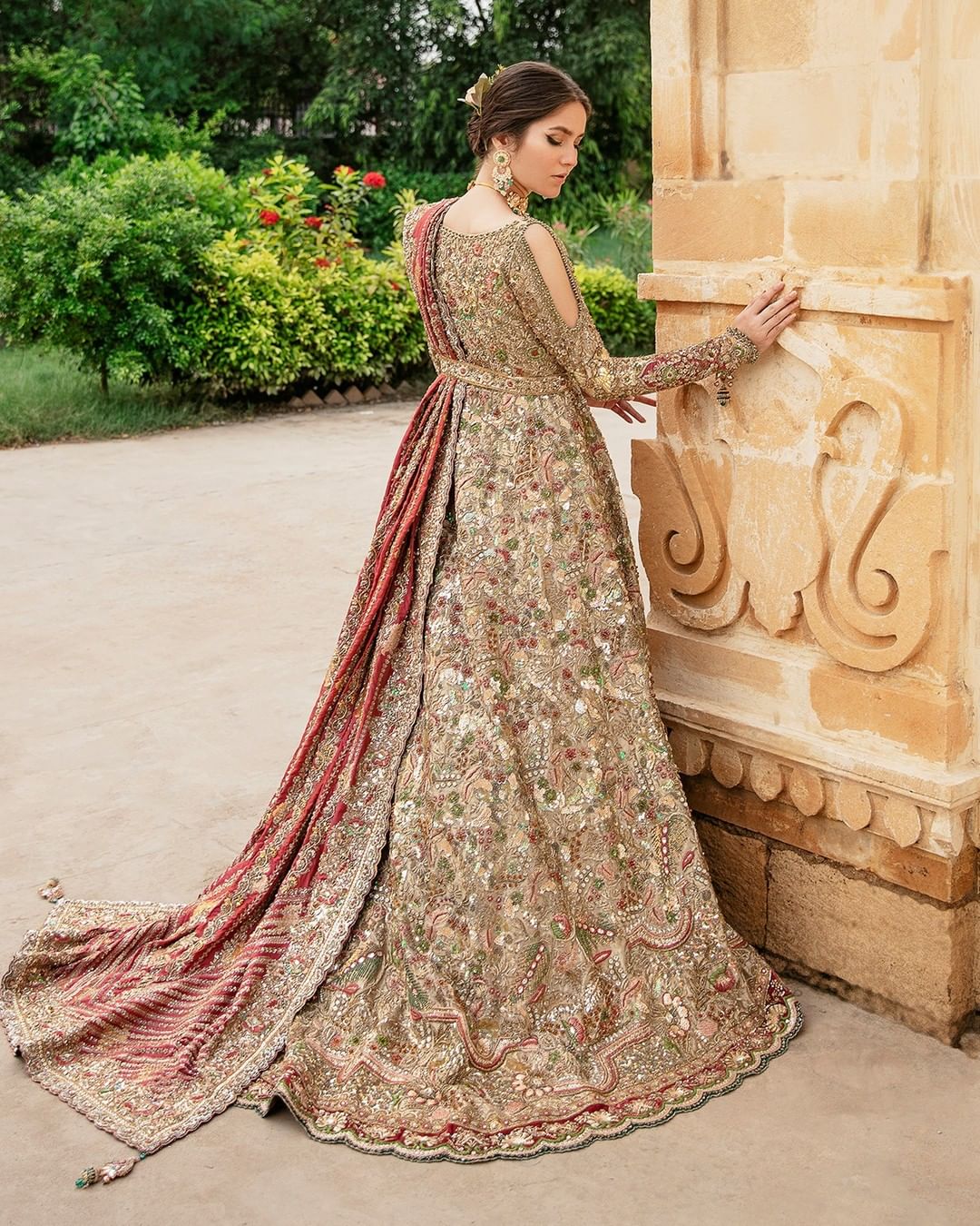 Embellished Pakistani Bridal Lehenga Gown with Dupatta