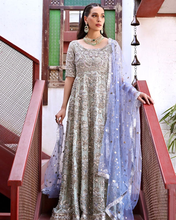 Latest Embellished Pakistani Bridal Frock with Dupatta Dress
