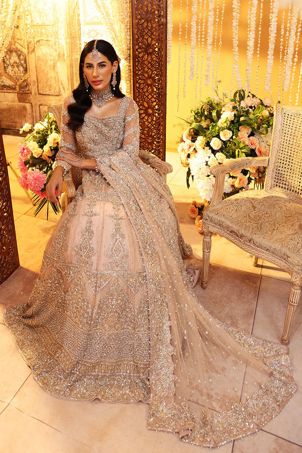 Latest Embellished Peach Bridal Dress Pakistani in Gown Style