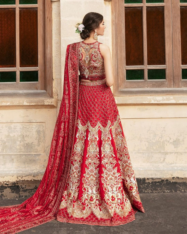 Latest Embellished Red Lehenga Choli Dupatta Dress for Bride