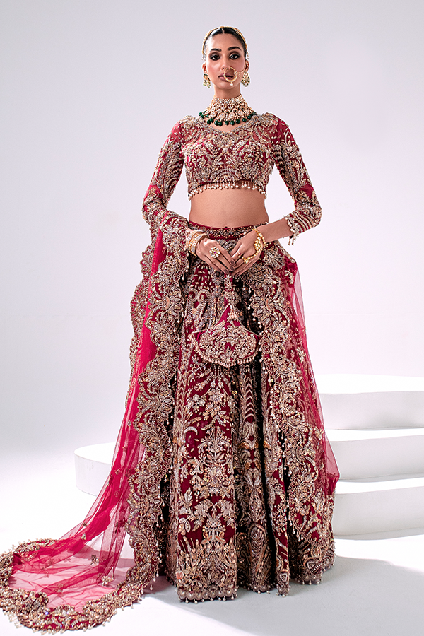 Embellished Red Pakistani Bridal Lehenga for Weddings