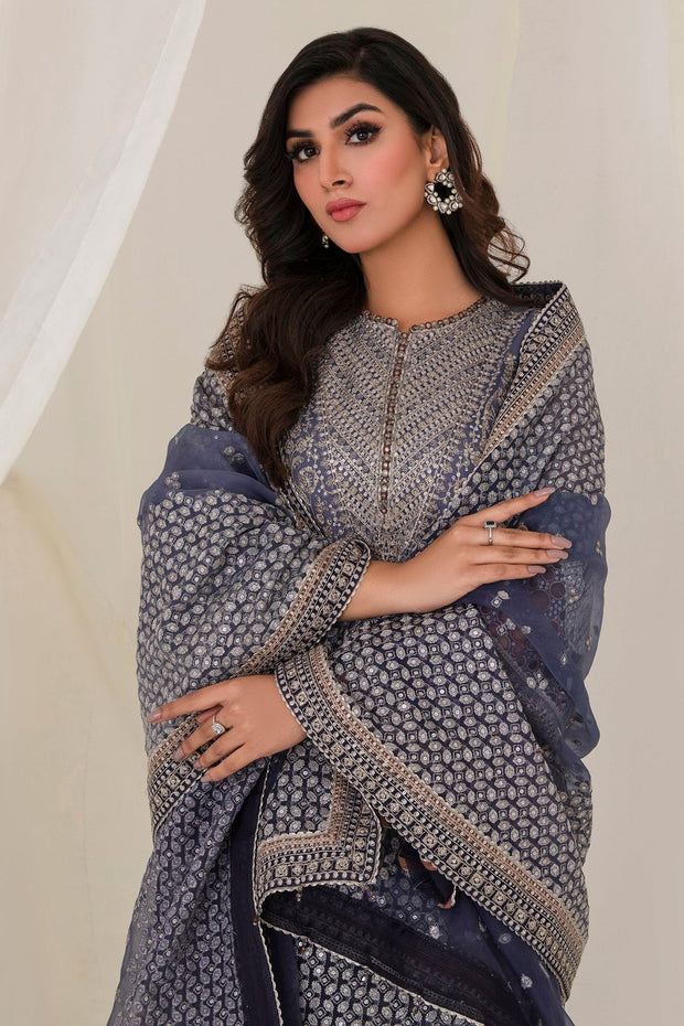 Latest Embroidered Net Kameez Trouser Pakistani Wedding Dress