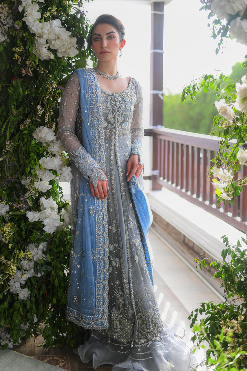 Latest Embroidered Pakistani Blue Pishwas In Lehenga Style Wedding Dress 2023