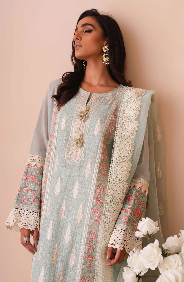 Latest Embroidered Pakistani Kameez Trouser in Blue Color