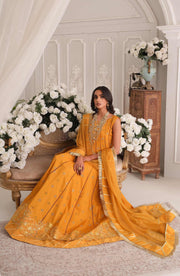 Latest Embroidered Pakistani Maxi in Yellow Mustard Shade