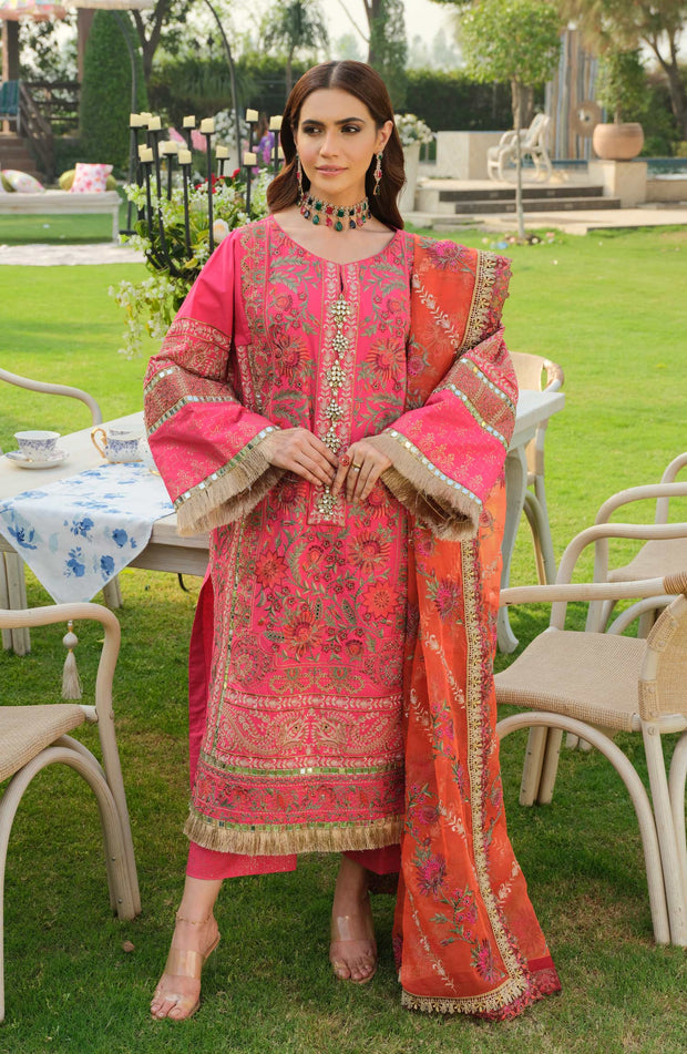 Latest Embroidered Pink Kameez Trouser Pakistani Eid Dresses