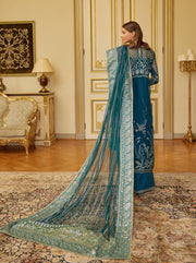 Latest Embroidered Teal Blue Pakistani Wedding Dress Online