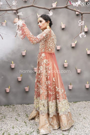 Latest Embroidered Wedding Dress in Coral Color Overall Look