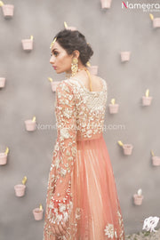 Latest Embroidered Wedding Dress in Coral Color Backside VIew