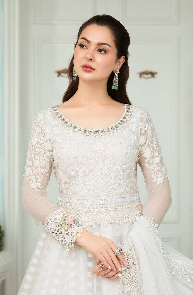 Latest Embroidered White Lehenga Frock Pakistani Eid Dress