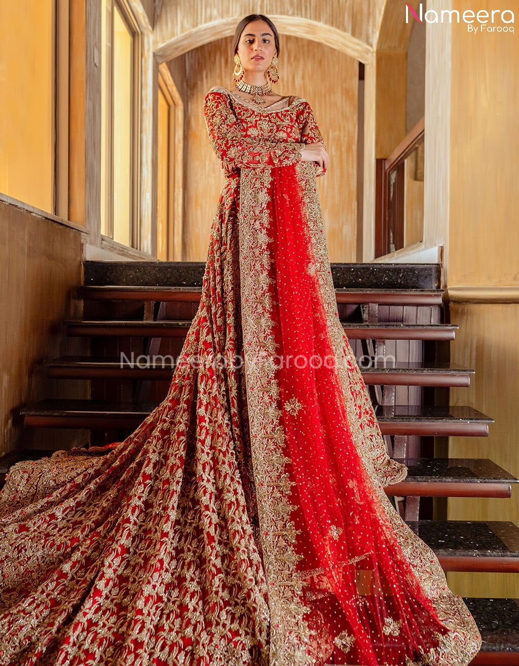 Buy Latest Pakistani Bridal Long Tail Maxi Online 2021 – Nameera by Farooq