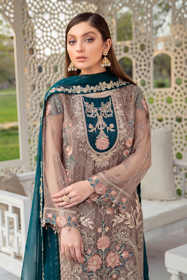 Latest Fancy Dress Pakistani in Beige Color Online 2022 Nameera by Farooq