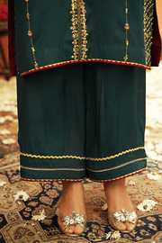 Latest Fancy Pakistani Dress in Dark Green Shade Designer