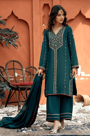 Latest Fancy Pakistani Dress in Dark Green Shade