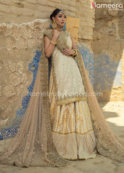 Latest Farshi Gharara and Kameez Dupatta in Ivory Gold