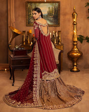Latest Farshi Lehenga Kameez Deep Red Bridal Dress Pakistani