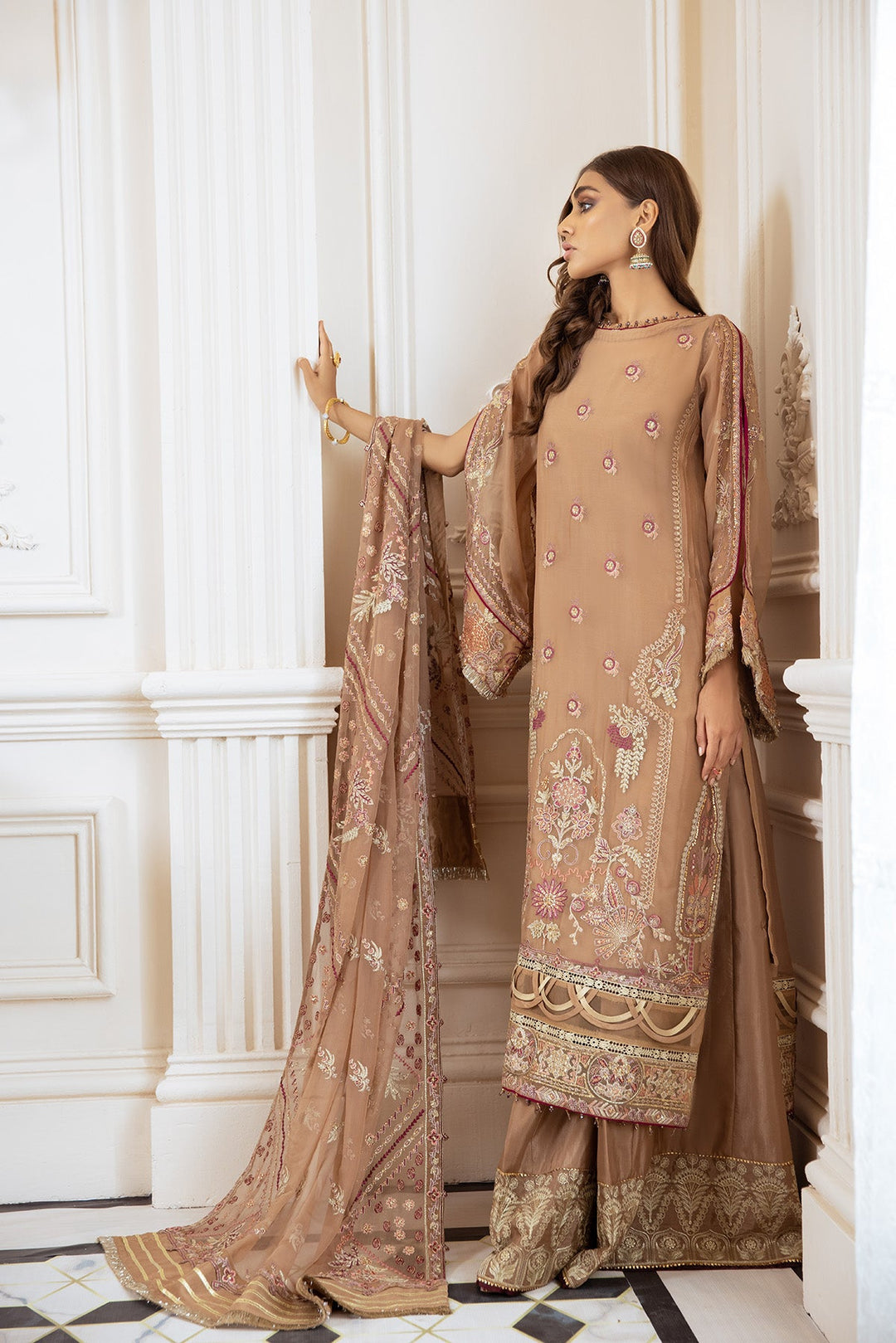 Latest Formal Dress Pakistani in Beige Shade